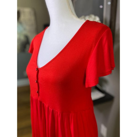 NEW See You Monday Red Ribbed Babydoll Dress Large - Picture 4 of 7
